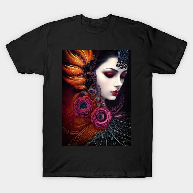 Exotic beauty in feather and flowers T-Shirt by redwitchart